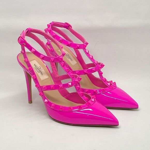 Valentino Garavani Rockstud Ankle Strap Patent-Leather Pumps size 38 - Picture 5 of 13